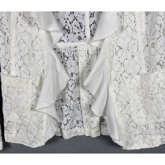 Free People Women's Sz 4 Cream Colored Lace Jacket Open Front Ruffle Boho‎ - Picture 7 of 9